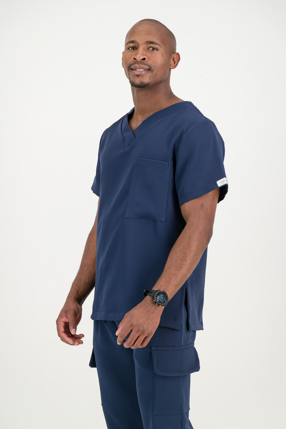 Men's Marine Blue Scrub Top - V-Neck