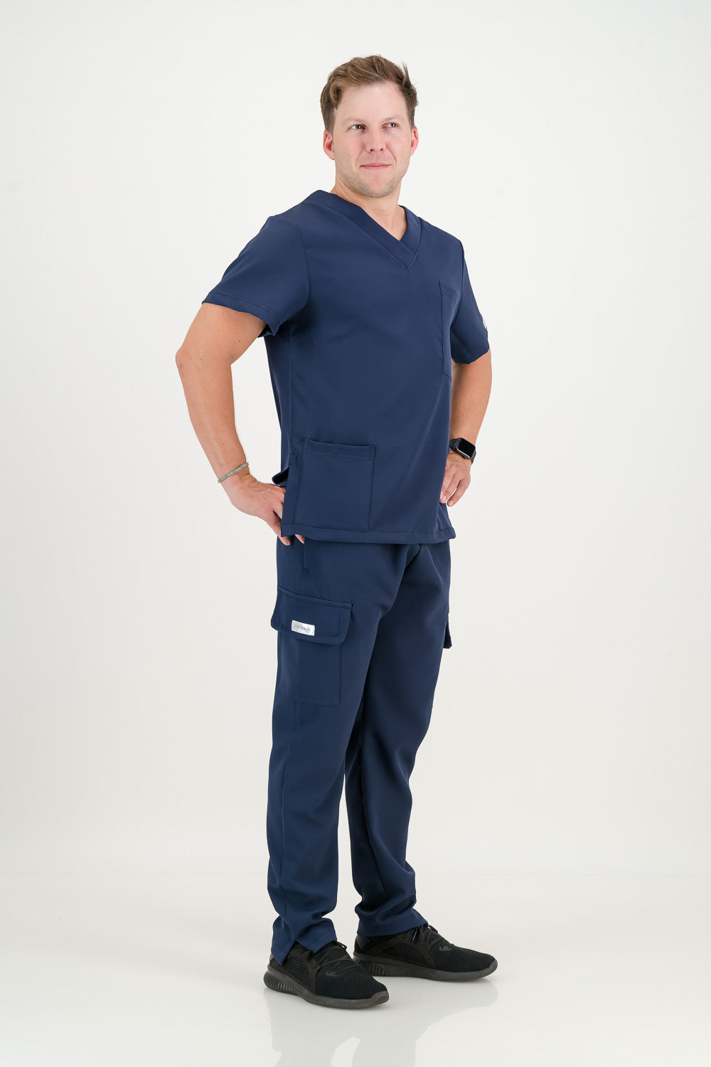 Men's Marine Blue Scrub Top - V-Neck