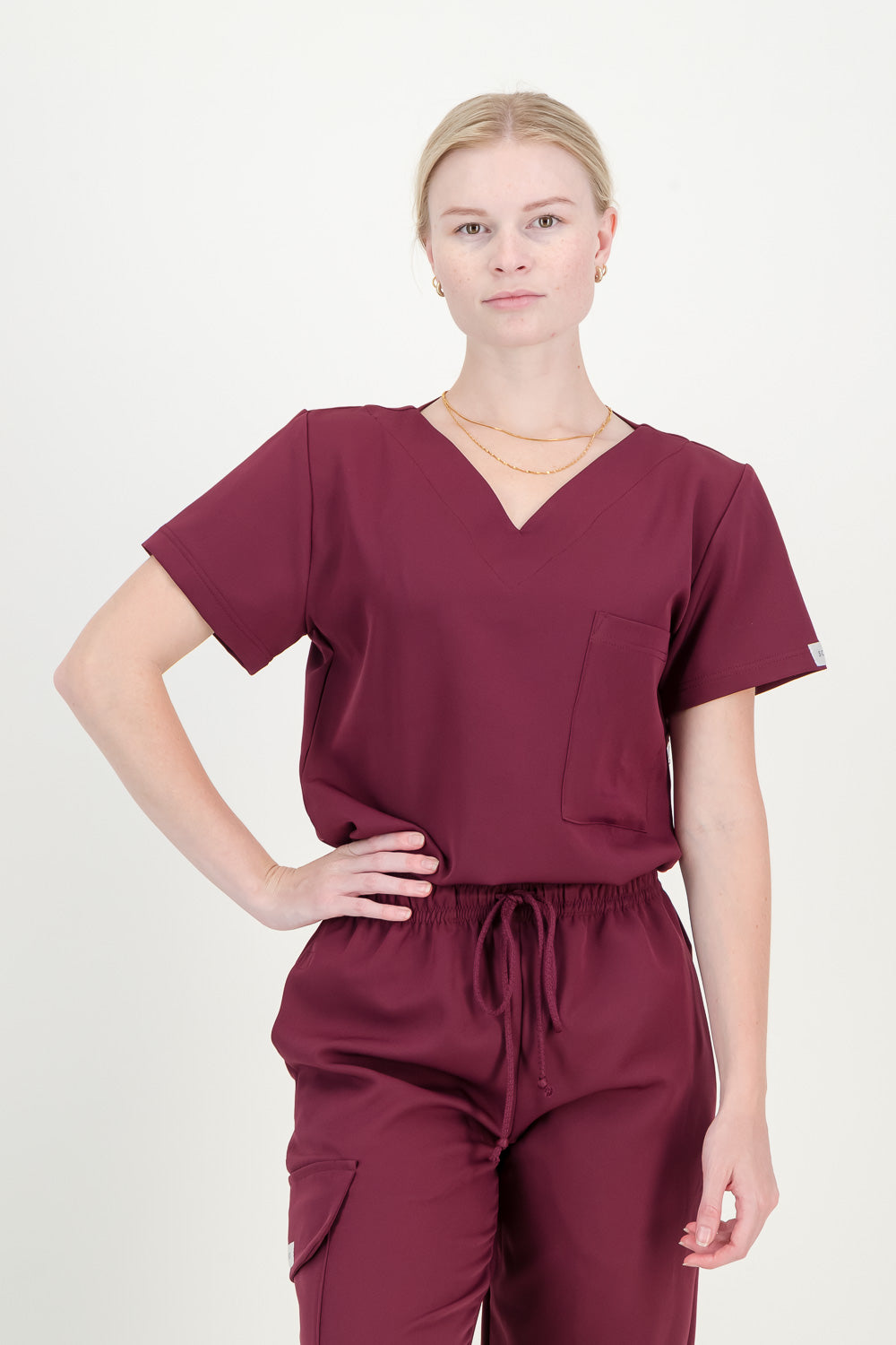 Women's Merlot Red Scrub Top - V-Neck
