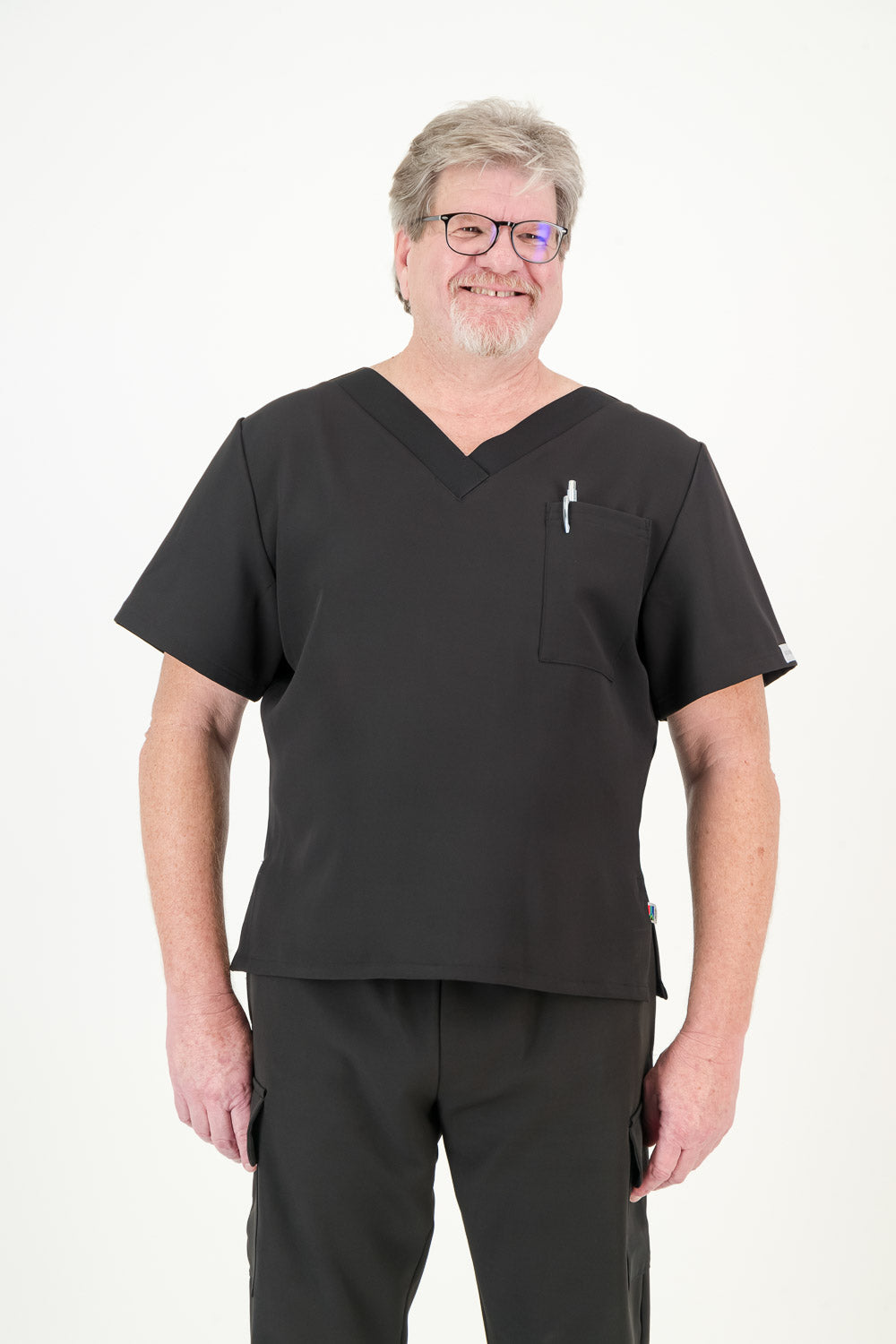 Men's Jet Black Scrub Top - V-Neck