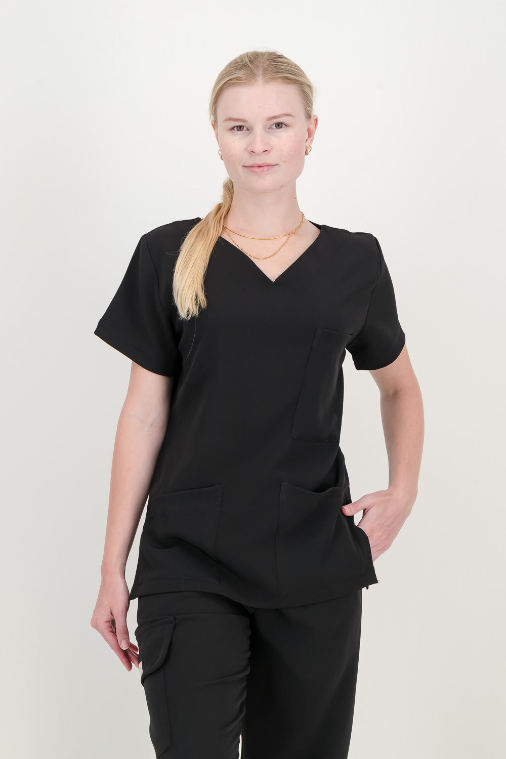 Women's Jet Black Scrub Top - V-Neck