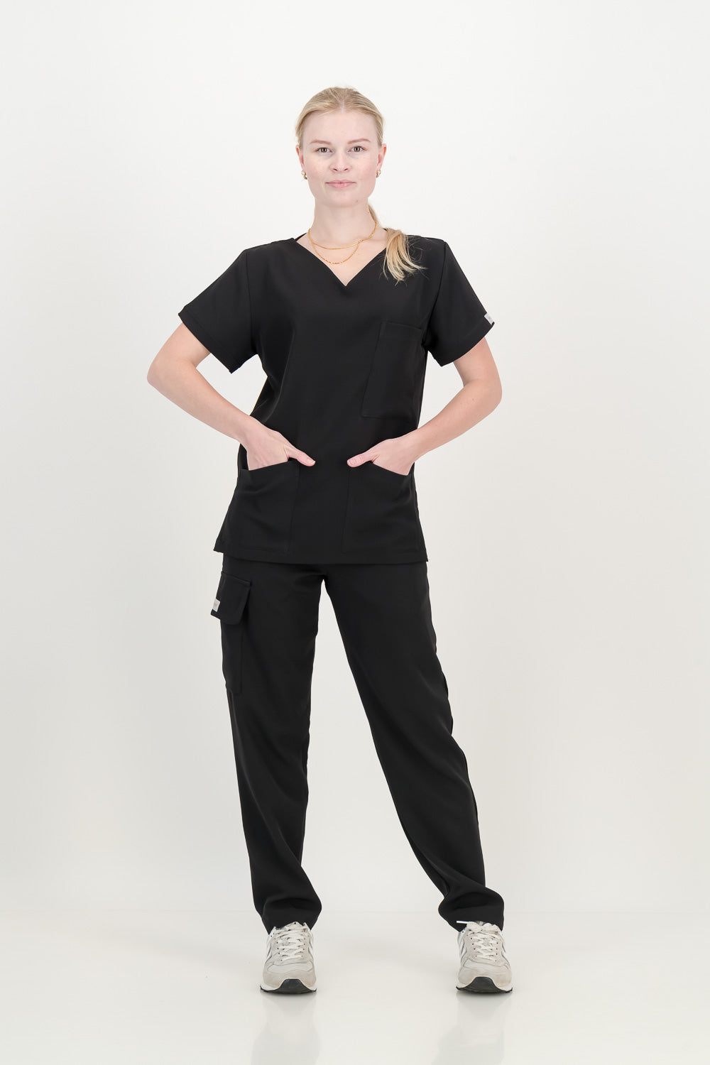 Women's Jet Black Scrub Top - V-Neck