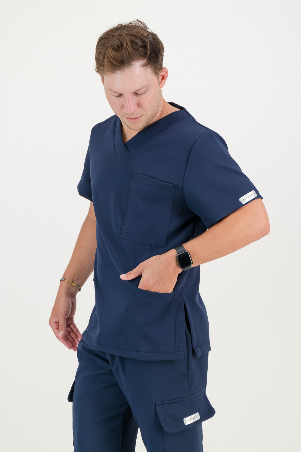 Men's Marine Blue Scrub Top - V-Neck