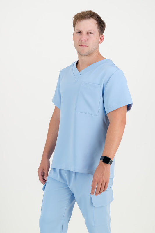 Men's Sky Blue Scrub Top - V-Neck