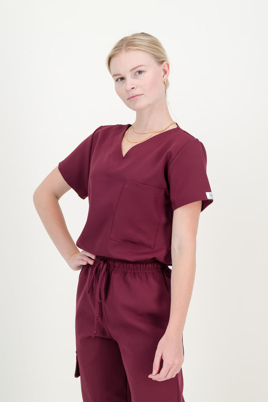 Women's Merlot Red Scrub Top - V-Neck