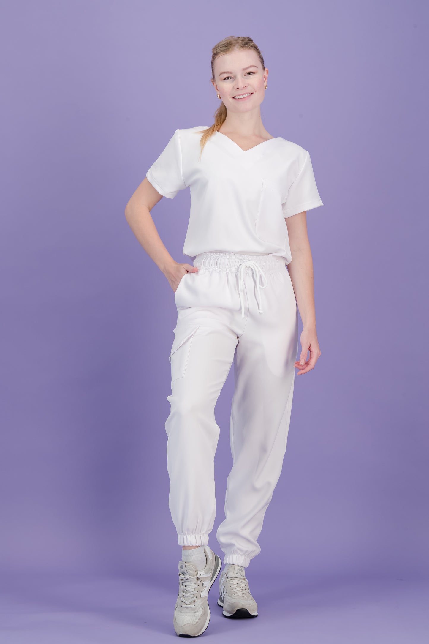 Women's Soft White Scrub Pants - Jogger Fit