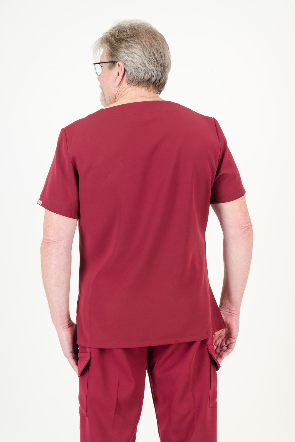 Men's Merlot Red Scrub Top - V-Neck