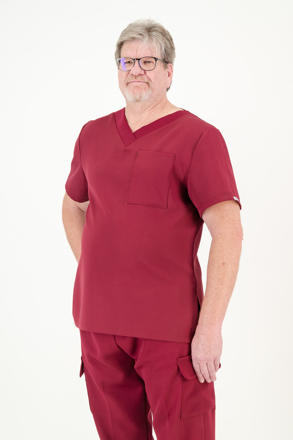 Men's Merlot Red Scrub Top - V-Neck