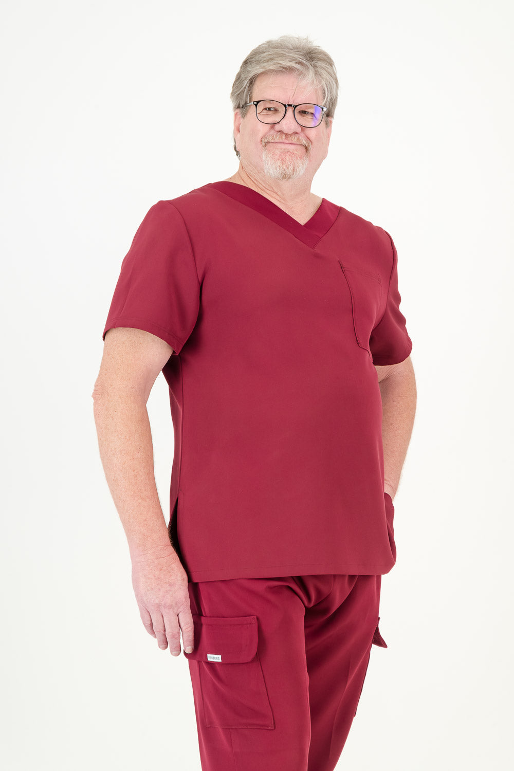 Men's Merlot Red Scrub Top - V-Neck