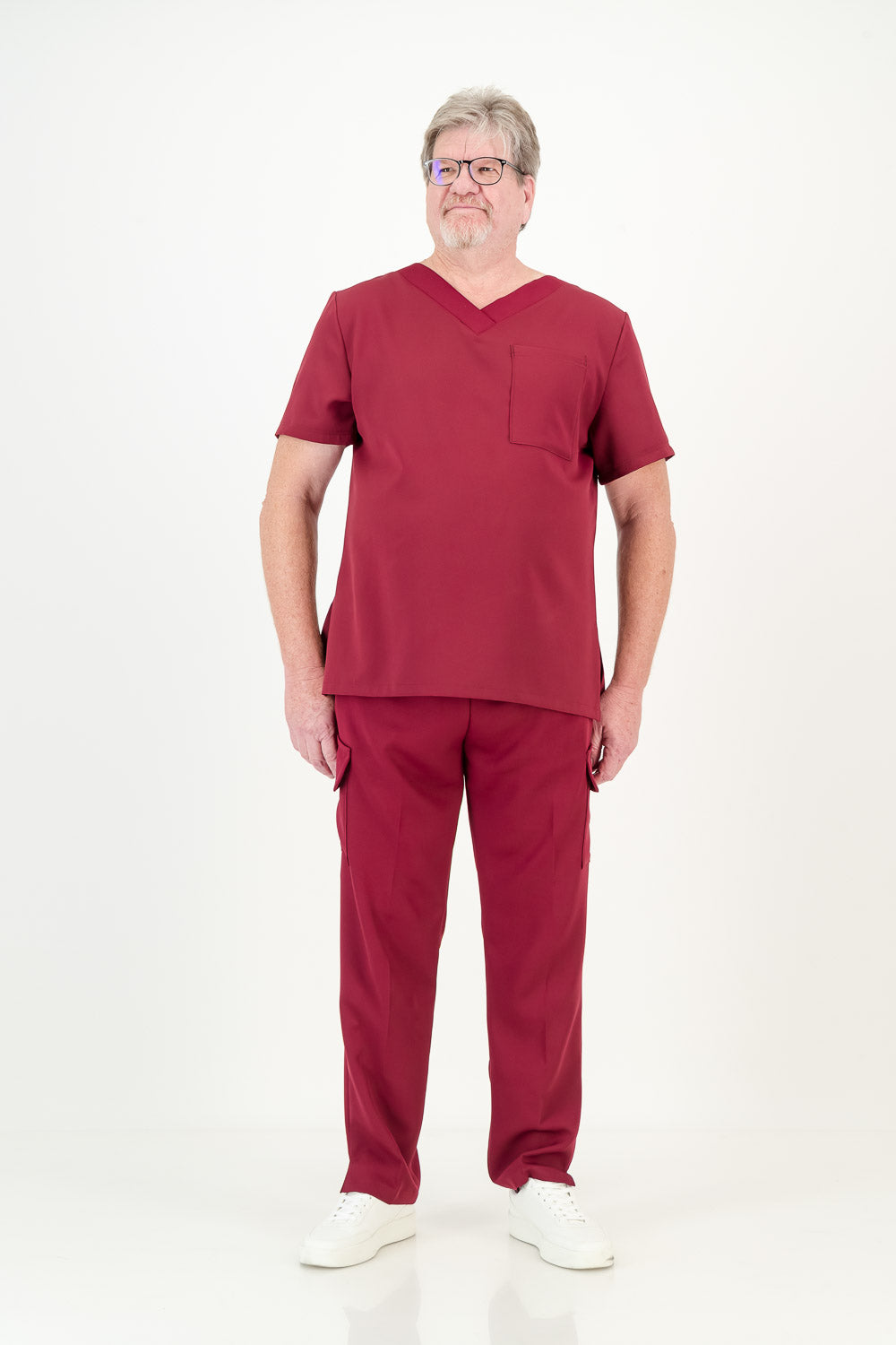 Men's Merlot Red Scrub Top - V-Neck