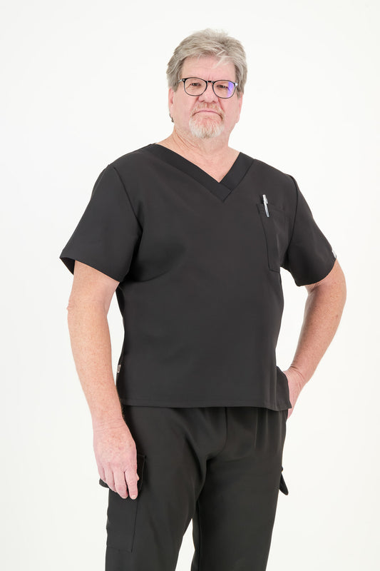 Men's Jet Black Scrub Top - V-Neck