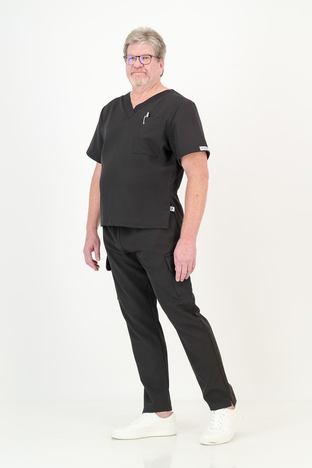 Men's Jet Black Scrub Top - V-Neck