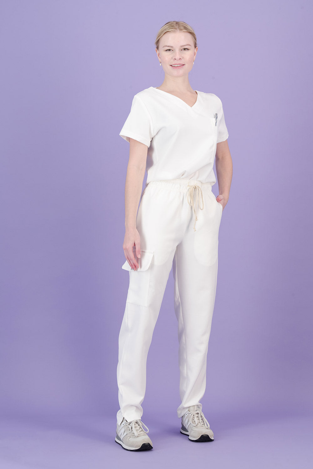 Women's Soft White Scrub Pants - Straight Fit