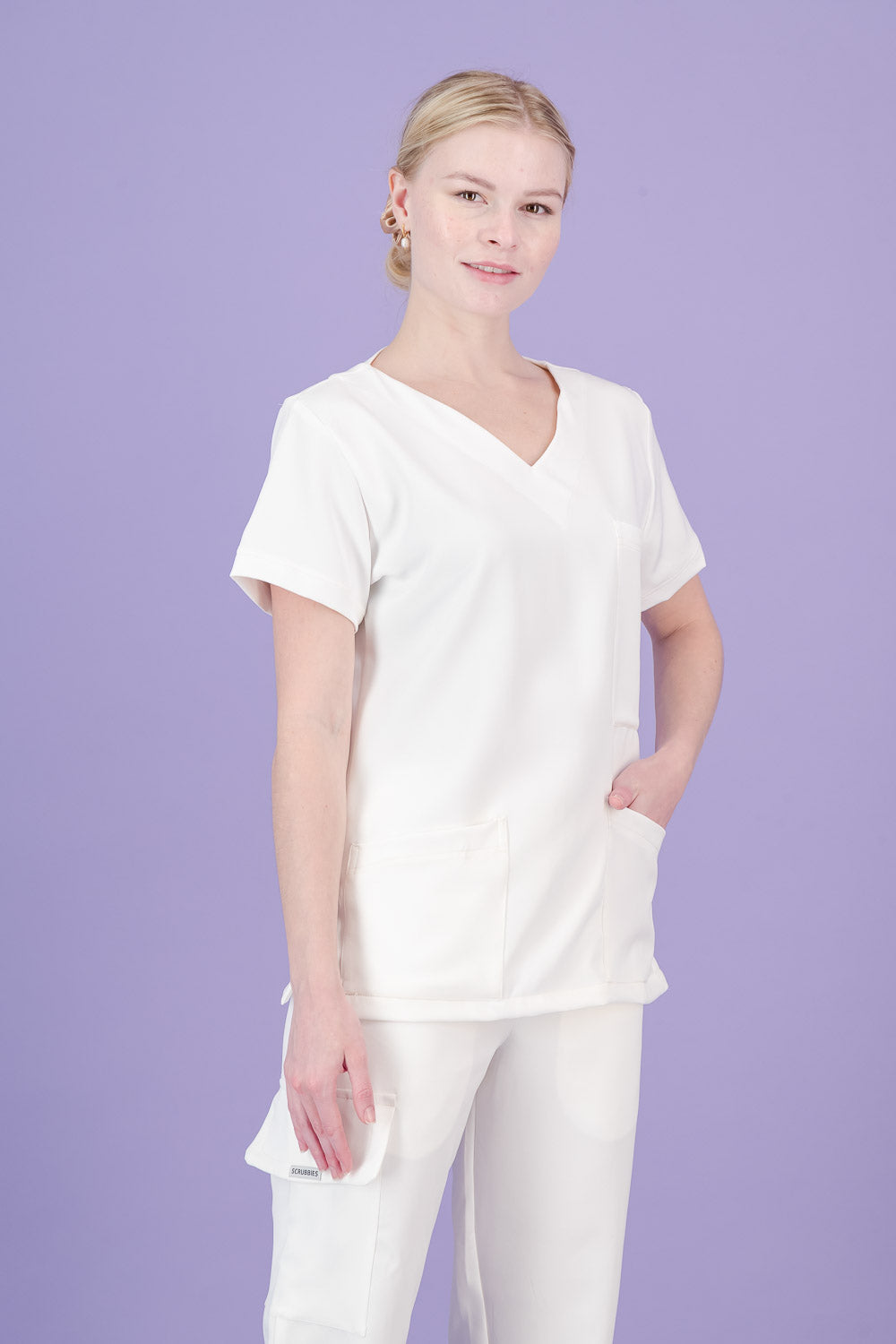 Women's Soft White Scrub Top - V-Neck