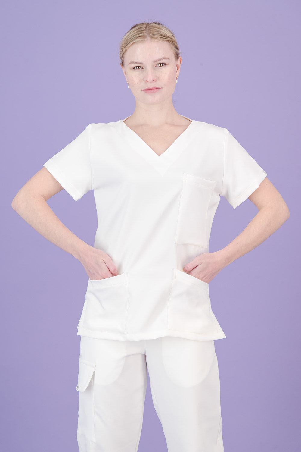 Women's Soft White Scrub Top - V-Neck