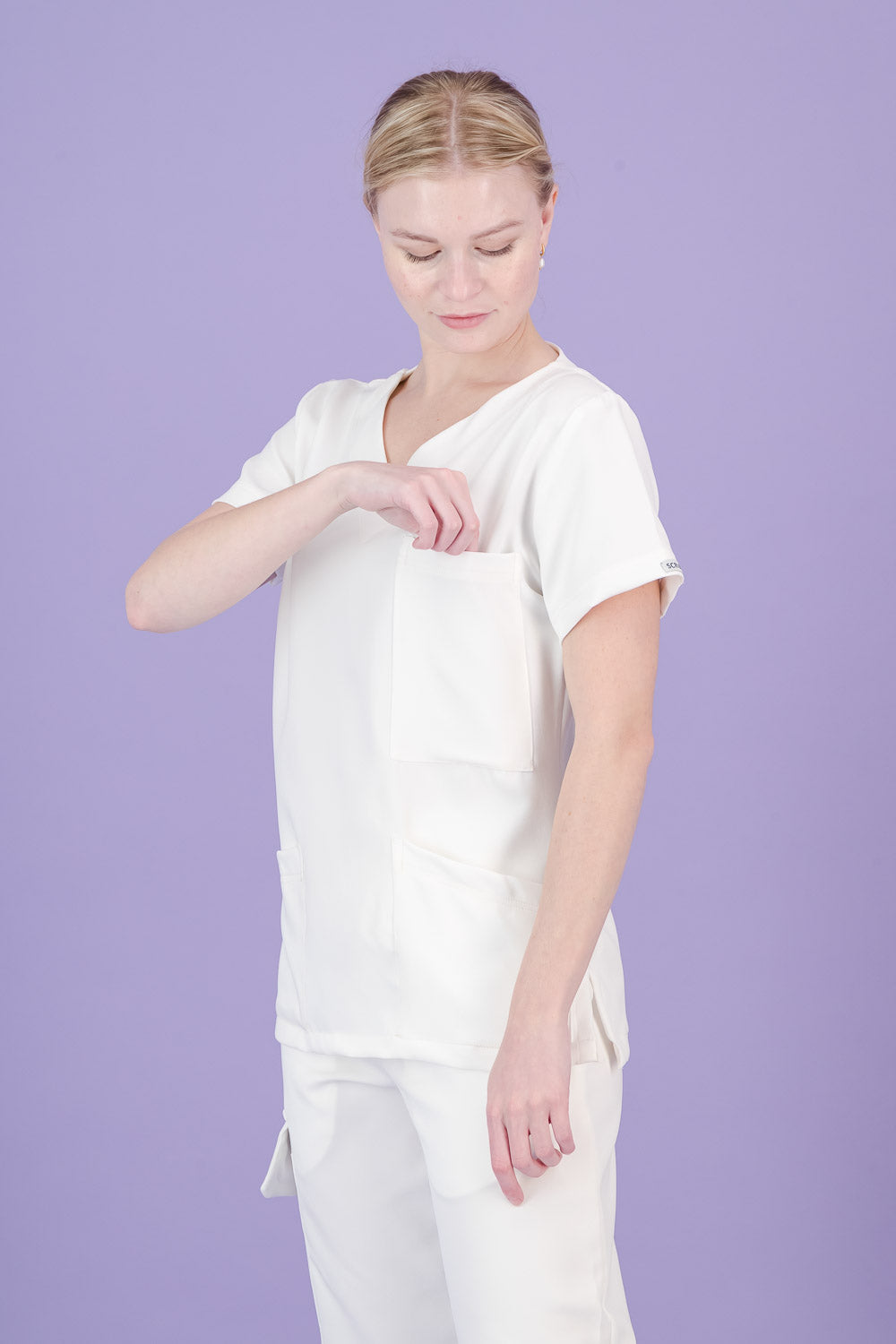 Women's Soft White Scrub Top - V-Neck