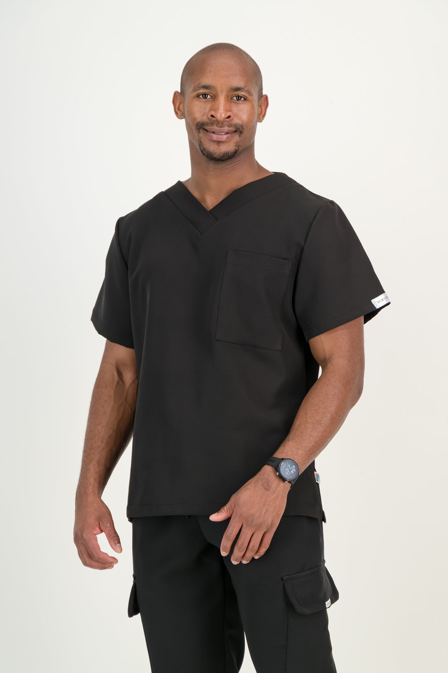 Men's Jet Black Scrub Top - V-Neck