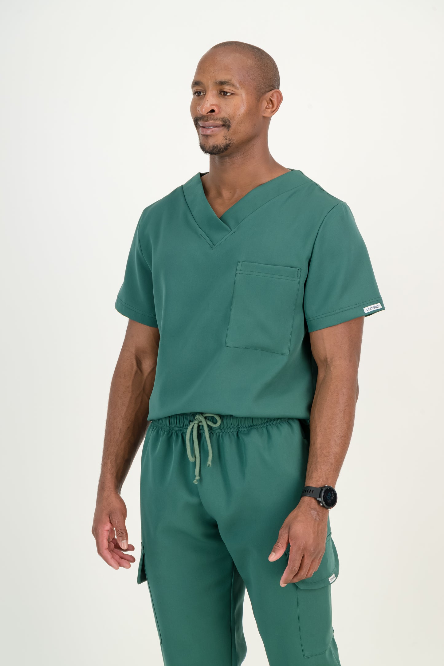 Men's Forest Green Scrub Top - V-Neck