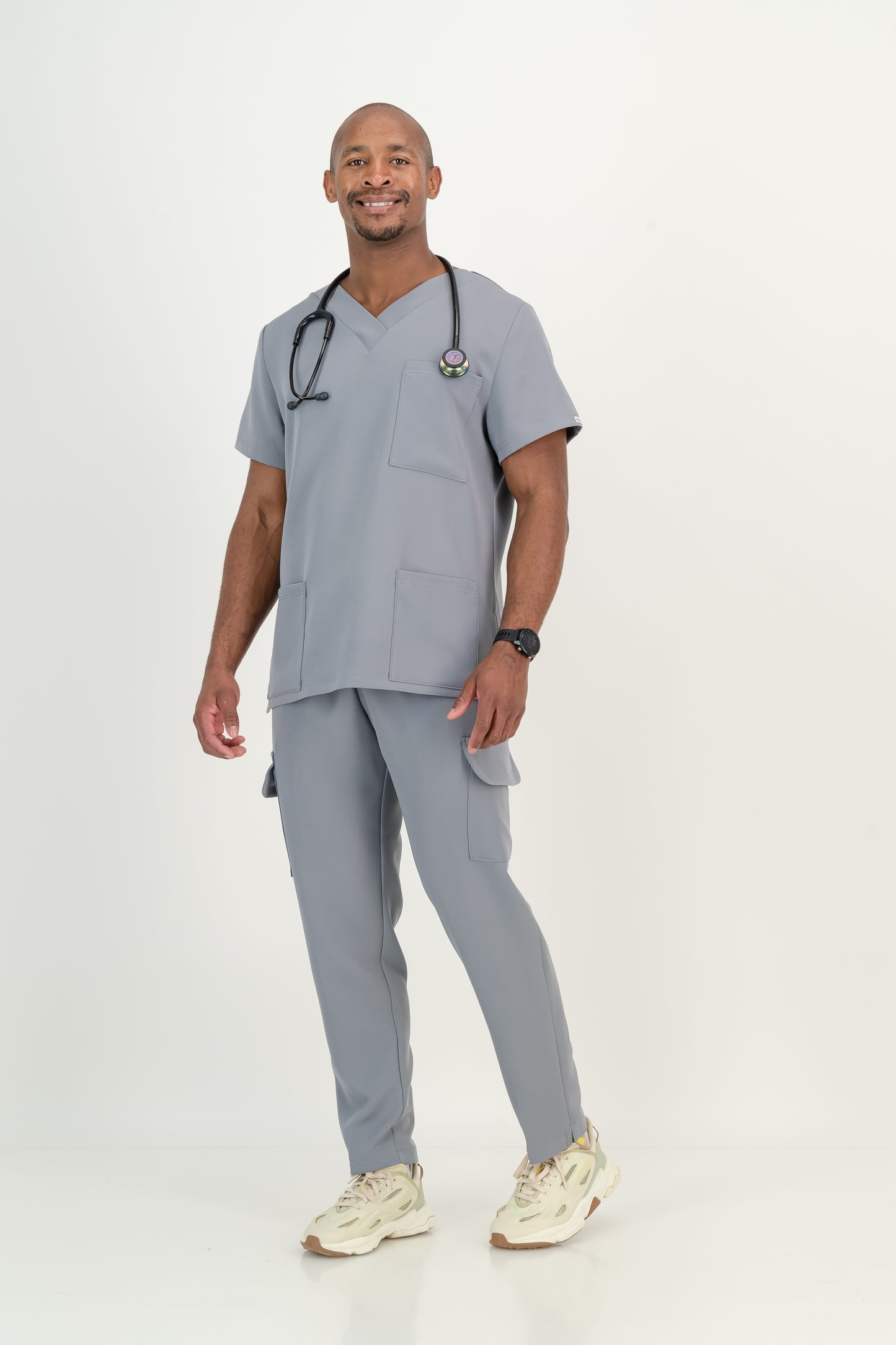 Men's Grey Scrub Top - V-Neck