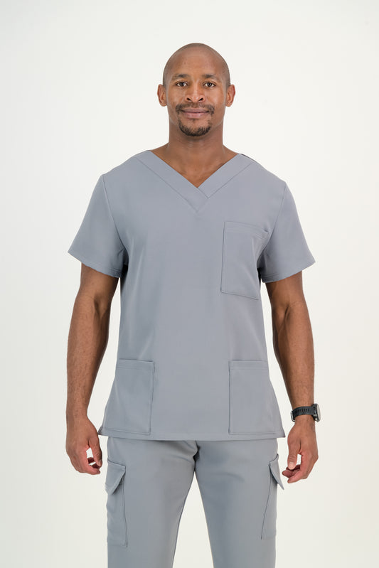 Men's Grey Scrub Top - V-Neck