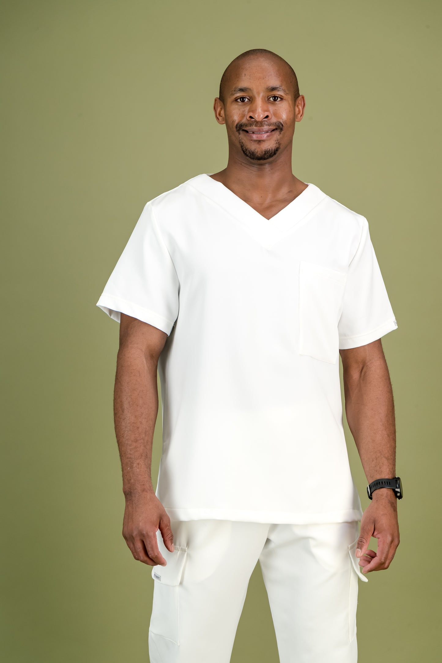 Men's White Scrub Top - V-Neck