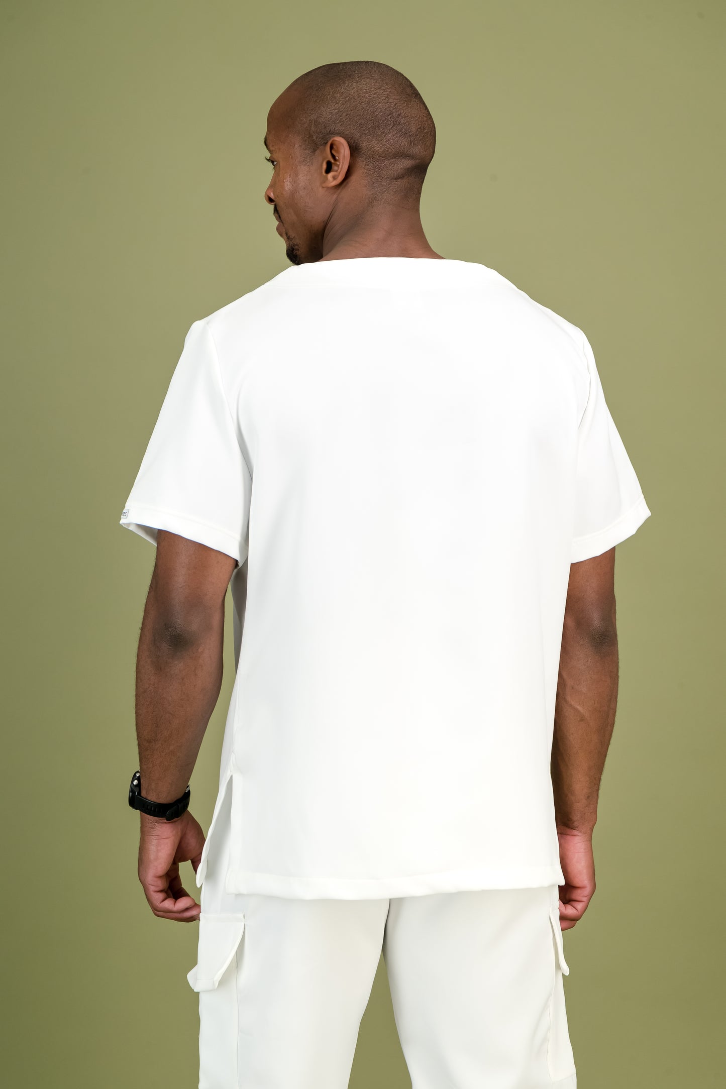 Men's White Scrub Top - V-Neck