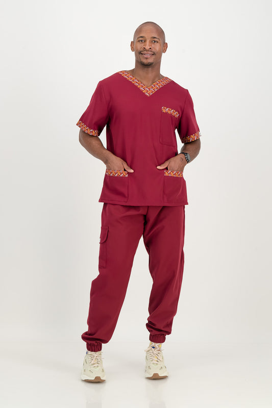 Men's Merlot Red Scrub Set - Ithemba Edition