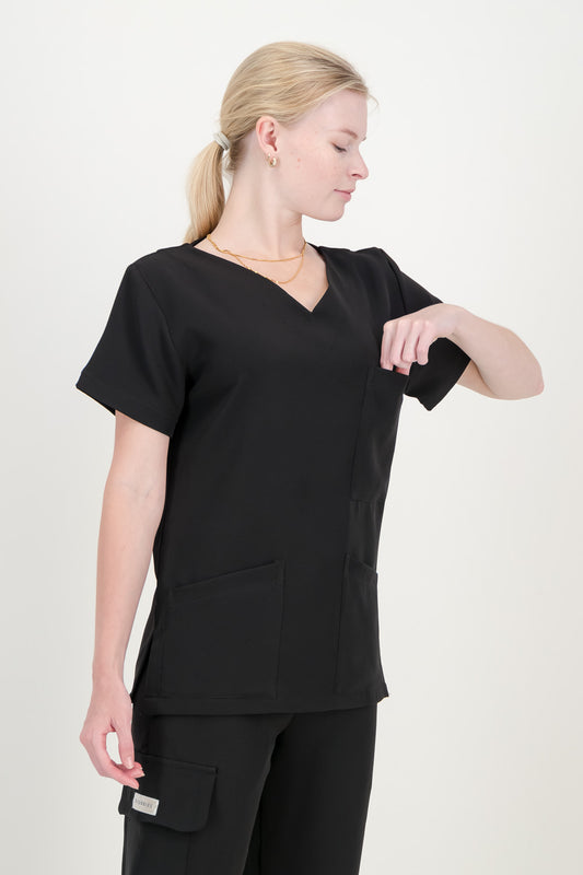 Women's Jet Black Scrub Top - V-Neck